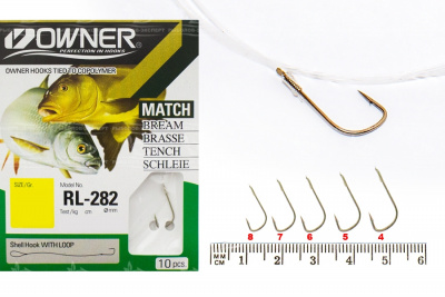 Крючок №16 Owner/C'ultiva RL-282 с поводком 70см c петлёй 0.14мм/2кг 10 шт