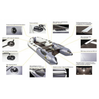Лодка ПВХ Ривьера Компакт 3400 СК "Комби" светло-серый/графит